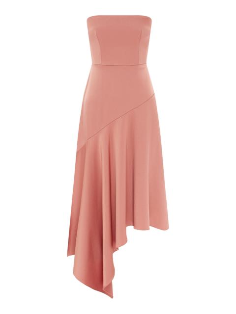 Asymmetric Strapless Satin Crepe Midi Dress pink