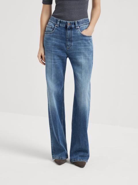 Comfort cotton denim contemporary loose trousers with monili