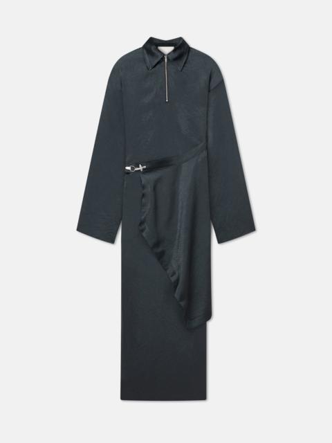 Draped Crinkled Satin Midi Dress