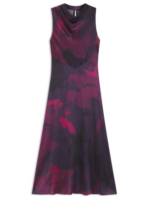DRAPED-NECKLINE DRESS IN PRINTED SILK