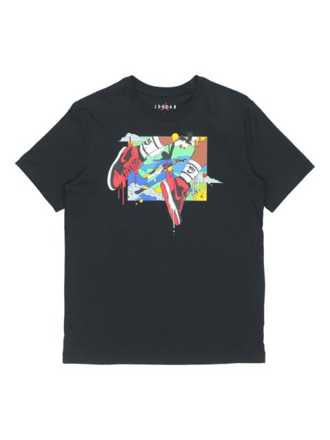 Air Jordan Running Training Casual Round Neck Cartoon Printing Short Sleeve Black DO1927-010