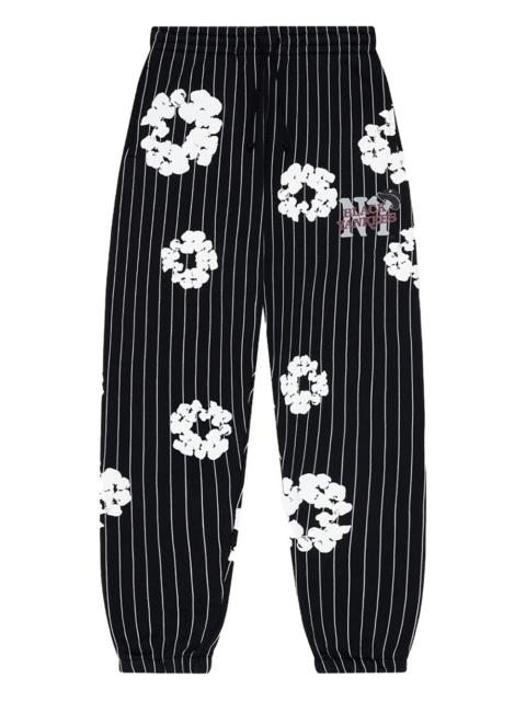 flower-embellishment striped-pattern track pants