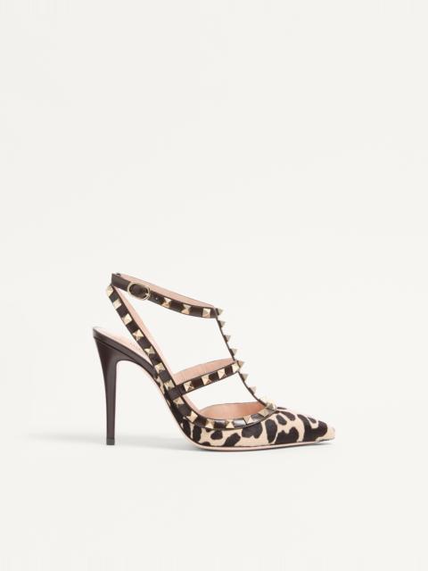 ROCKSTUD PUMPS WITH STRAPS IN PONY-EFFECT CALFSKIN 100MM