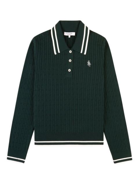 cable-knit striped polo shirt