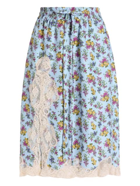 floral-print lace midi skirt