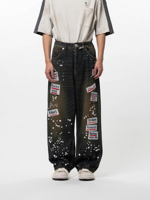 Embellished Sticker Denim Pants