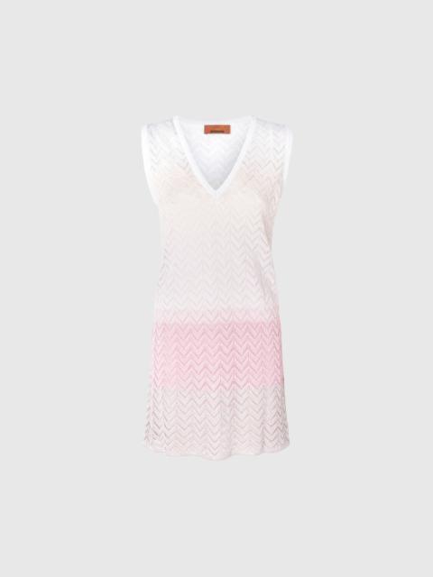 Gradient chevron viscose V-neck mini-dress