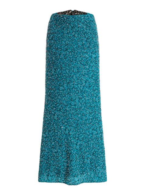 Embellished Crepe Midi Skirt blue
