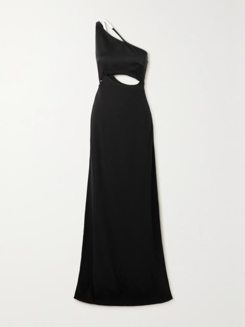 One-shoulder Cutout Satin And Crepe Gown
