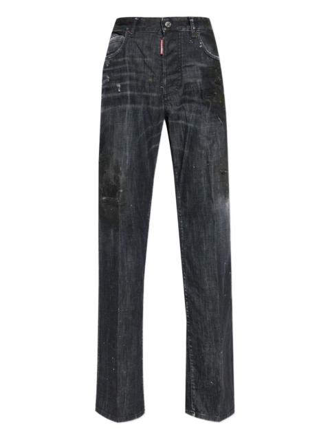 paint-splatter distressed jeans