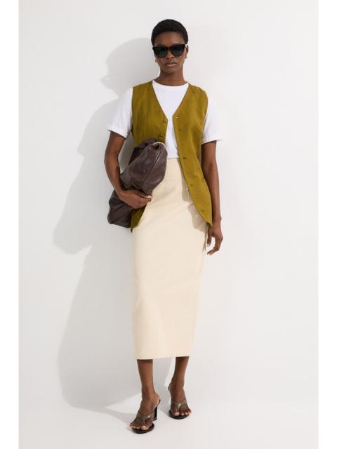 Corset Waist Denim Midi Skirt