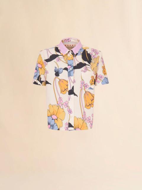 CREAM POPLIN CROPPED SHIRT WITH MELODIA PRINT