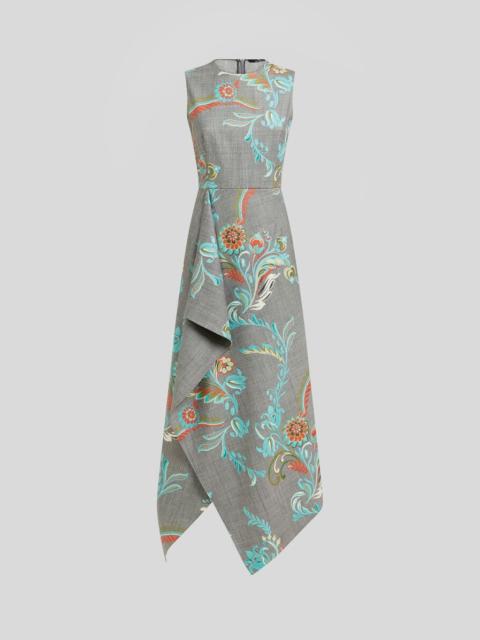 ASYMMETRIC WOOL-BLEND MIDI DRESS WITH DAFFODIL PRINT