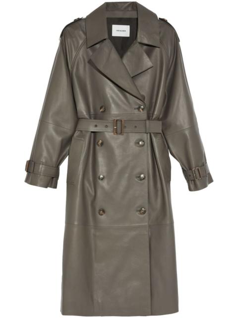 belted leather trench coat