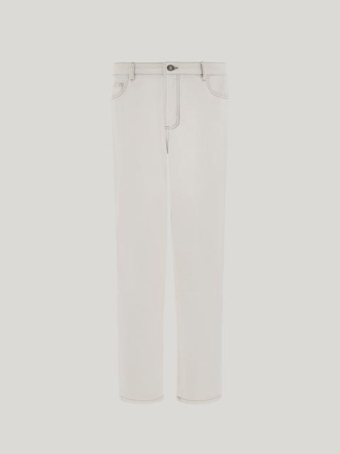 WHITE REGULAR FIT FIVE POCKET DENIM COTTON PANTS