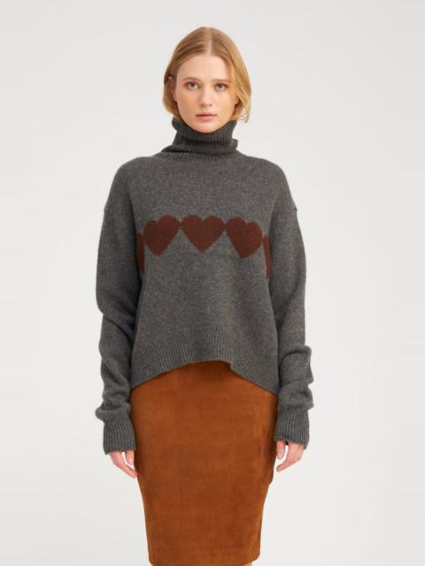 GREY CASHMERE HEART TURTLENECK SWEATER