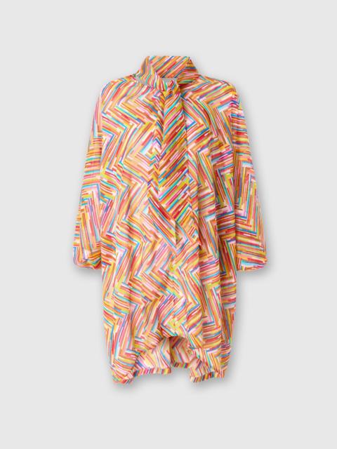 Asymmetrical blouse in printed cotton and silk blend