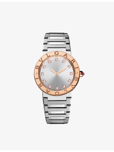 BBL33C6SP12 BVLGARI BVLGARI 18ct rose-gold, stainless steel and 0.21ct diamond watch