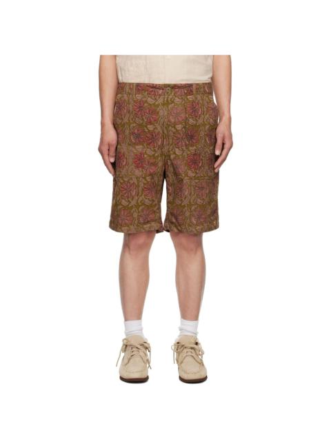 Khaki & Burgundy Corduroy Fatigue Shorts