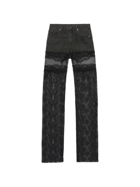 Blumarine Lace-panelled Rhinestone-embellished Jeans