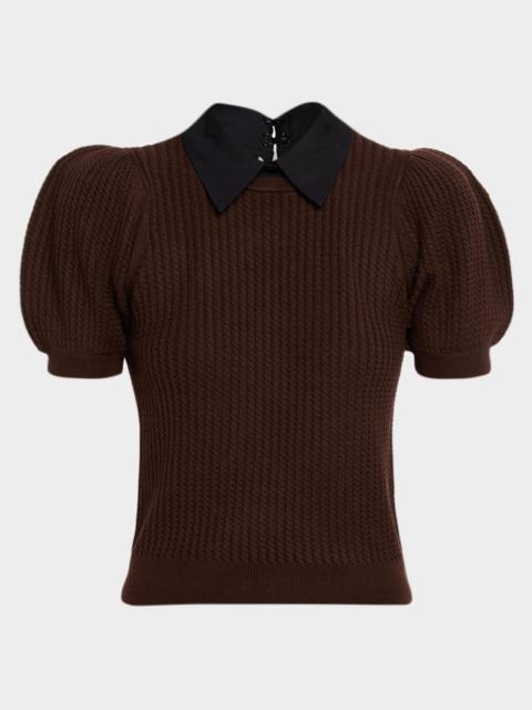 Chase Cable-Knit Puff-Sleeve Sweater