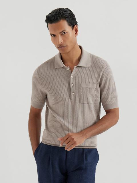 Cotton textured rib lightweight knit polo shirt
