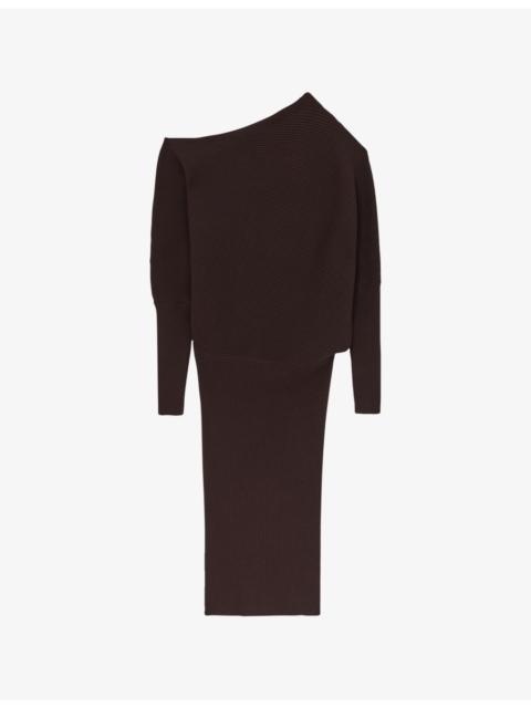 Lara Off-Shoulder Draped Stretch-Knit Midi Dress