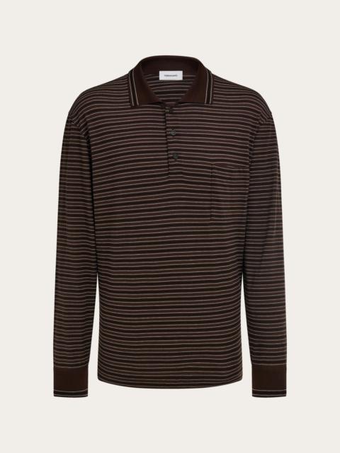 Long sleeve striped polo shirt