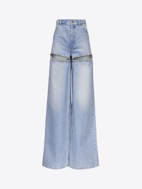 WIDE LEG CRYSTAL SLIT JEAN