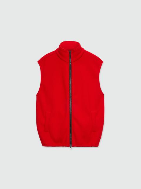 Red fleece vest with high collar