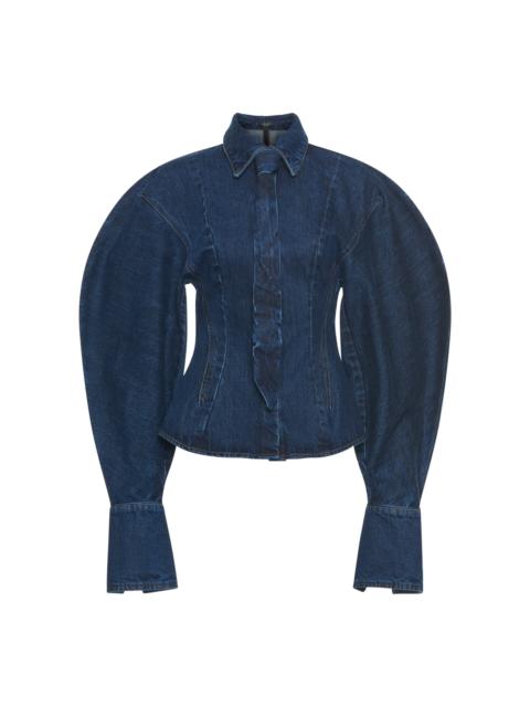 Puff-Sleeve Denim Shirt medium wash