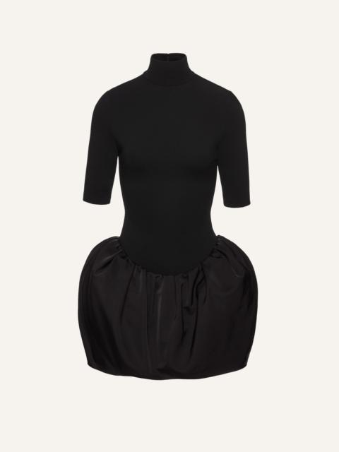 High-neck puff skirt mini dress in black