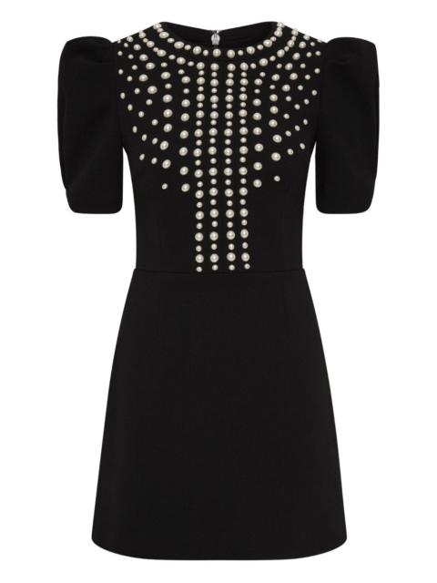 puff-sleeve pearl-embellished mini dress