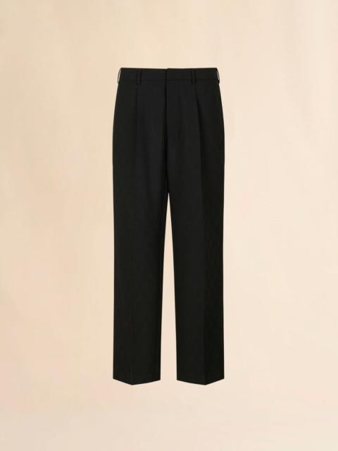 BLACK WOOL PANTS WITH GEOMETRIC JACQUARD MOTIF