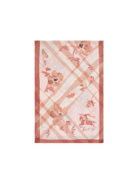 wide watercolour Check silk scarf