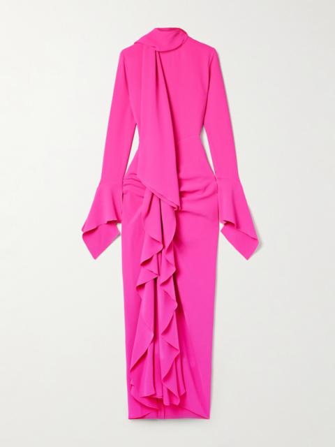 Nella Tie-neck Ruffled Crepe Gown