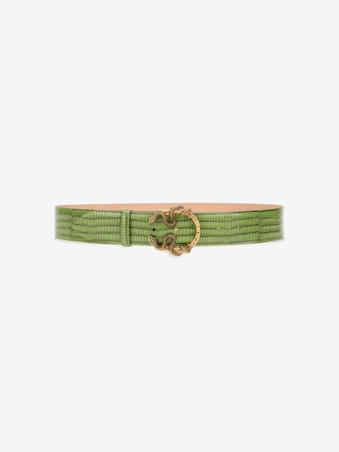 Green Leather Belt With Snake Buckle