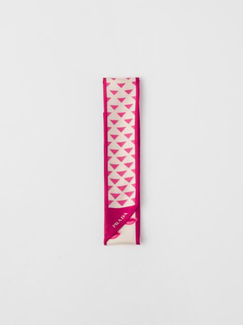 Printed silk twill skinny scarf