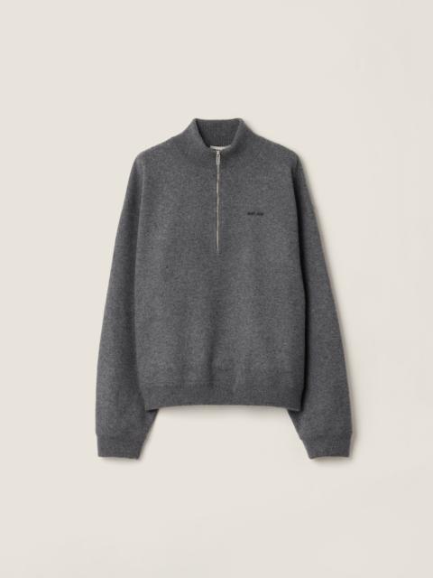 Cashmere and jersey zipper sweater