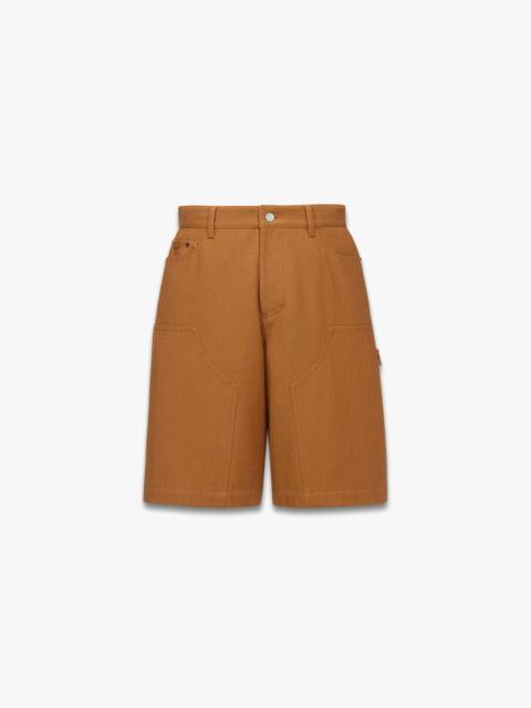 Shorts in Cotton Twill and Monogram Print Leather