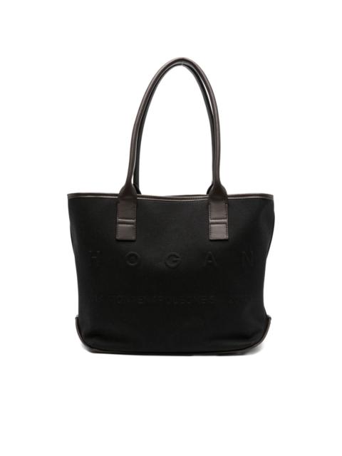 Script Shopping leather-trimmed tote bag