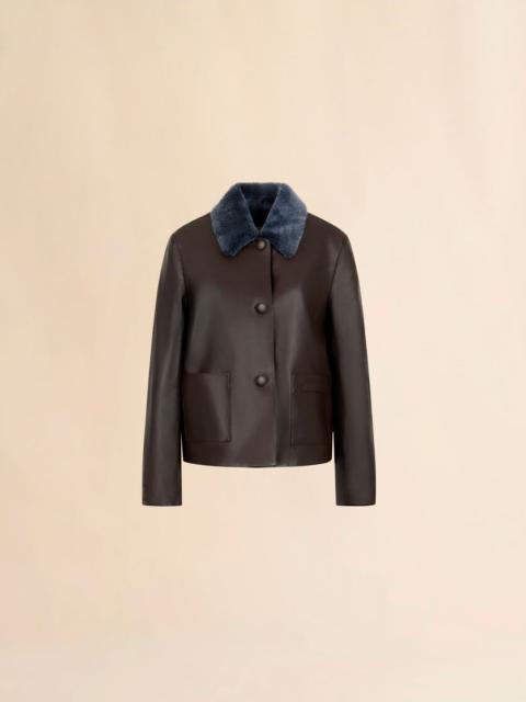 BROWN NAPPA BABY JACKET WITH SHEARLING TRIMS