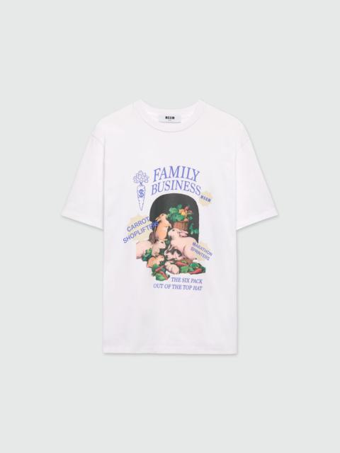 White jersey T-shirt with "Family Business" print