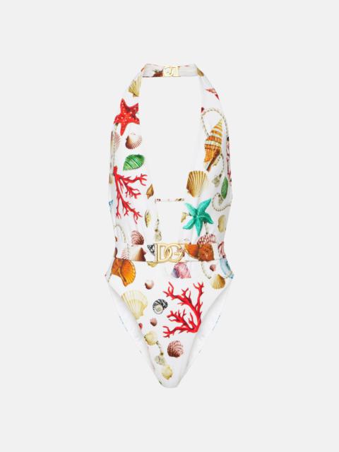 Capri printed halterneck swimsuit