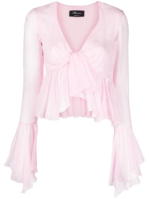 ruffled long-sleeve silk blouse