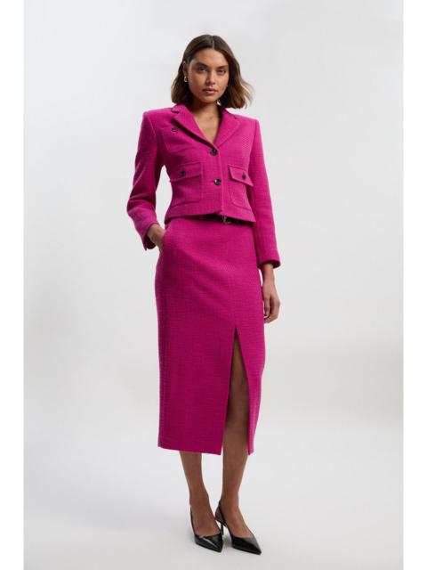 Textured Tweed Tailored Belted Pencil Skirt