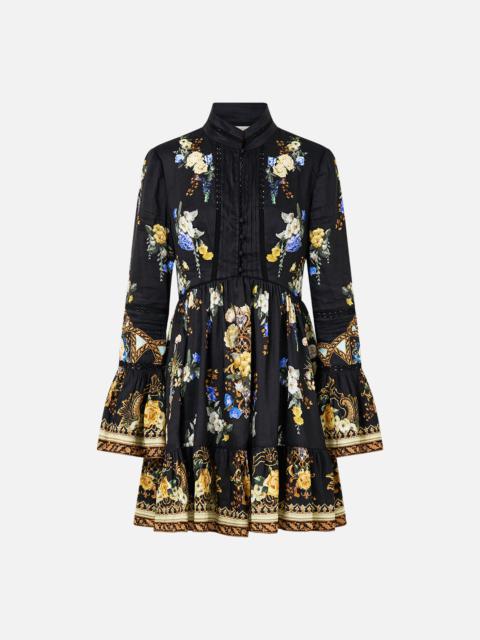 HIGH NECK SHORT DRESS WITH RUFFLE CUFF