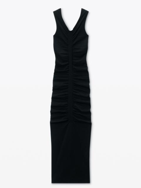 Ruched Wide V-Neck Maxi Dress