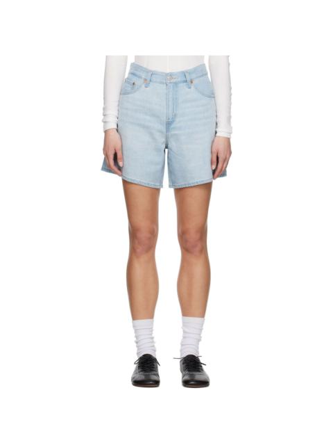 Blue High Rise Baggy Linen+ Lightweight Denim Shorts