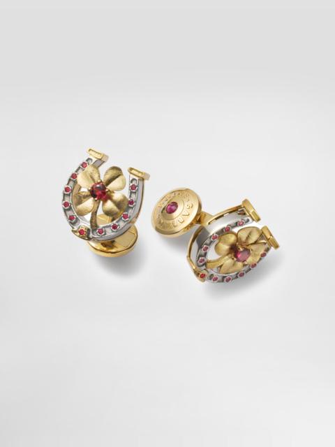 Good Luck Cufflinks 18 carat yellow gold and rubies
